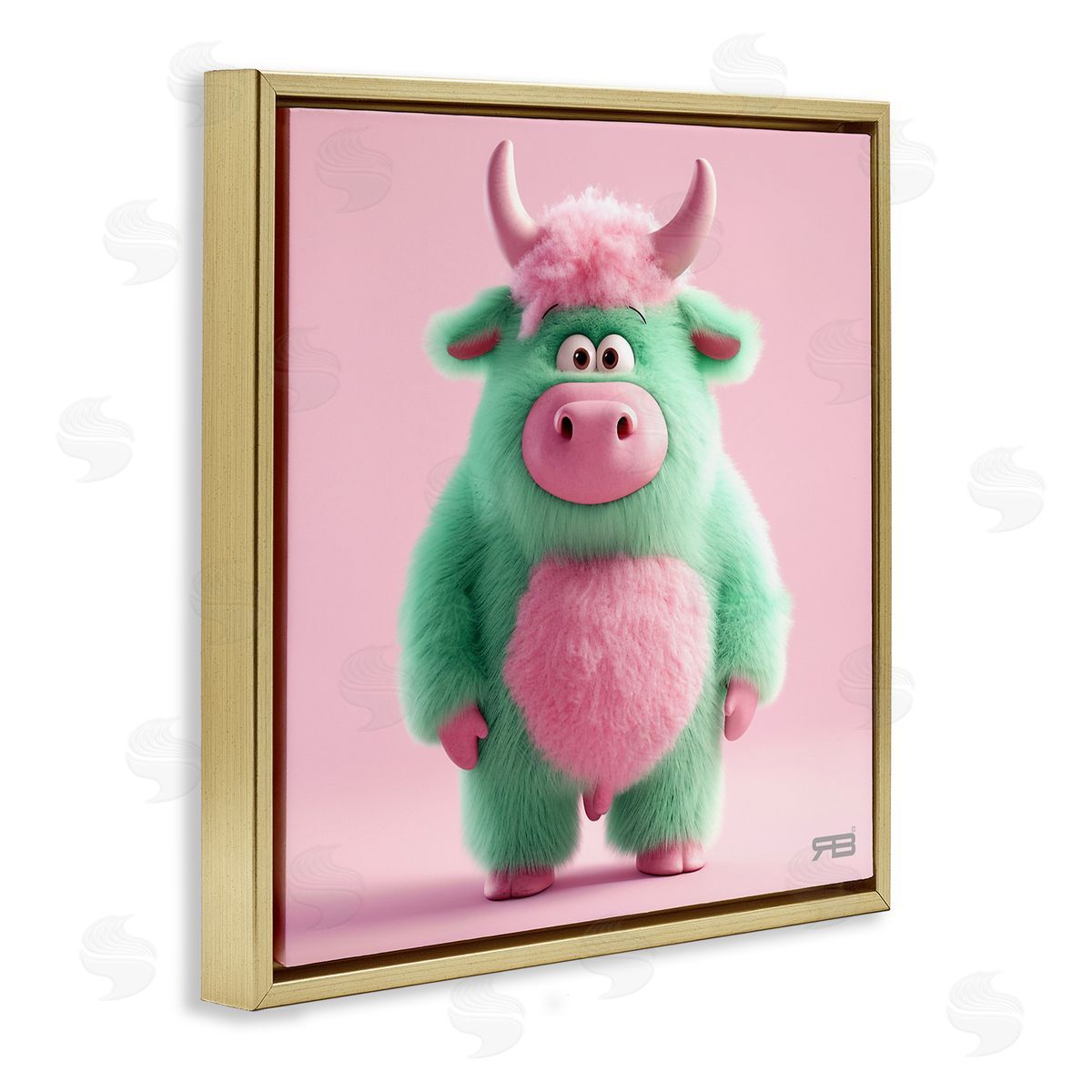 RB Silly Green Cow Gold Floating Frame Canvas Wall Art Print