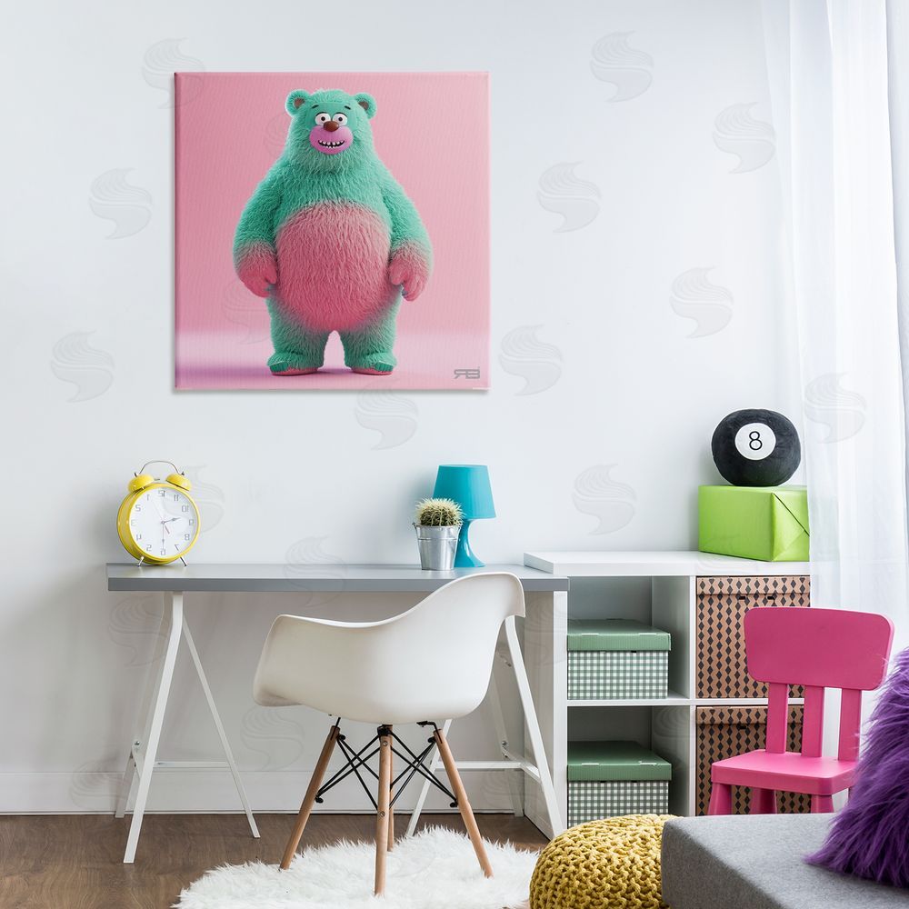 RB Smiling Green Bear Canvas Wall Art Print in Room
