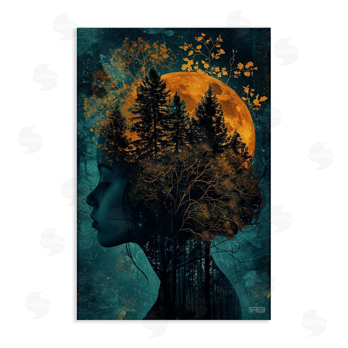 RB Visage of Woman with Nature Canvas Wall Art Print