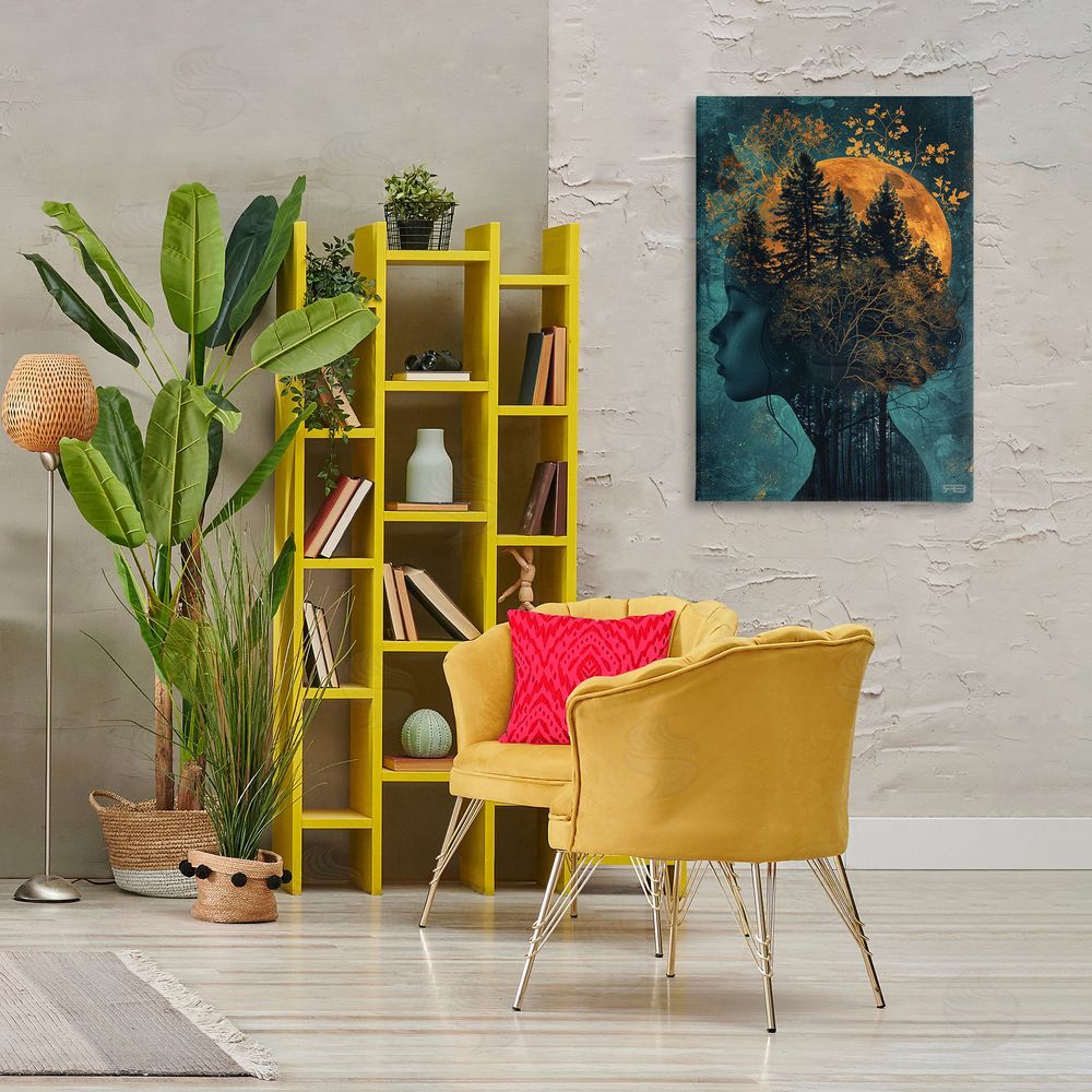 RB Visage of Woman with Nature Canvas Wall Art Print in Room
