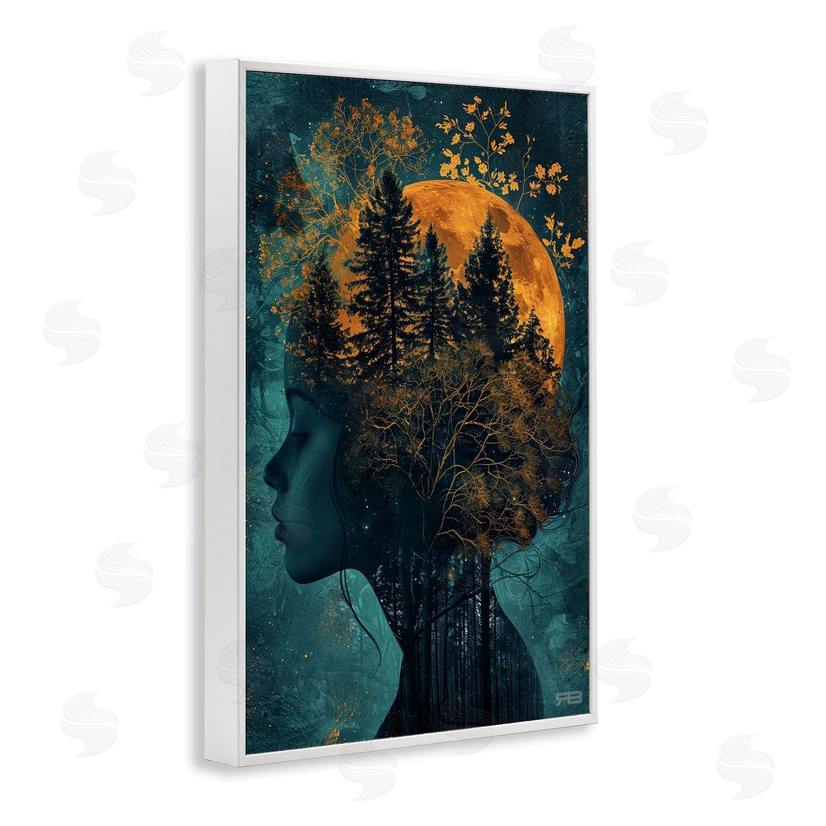 RB Visage of Woman with Nature White Framed Giclee Wall Art Print