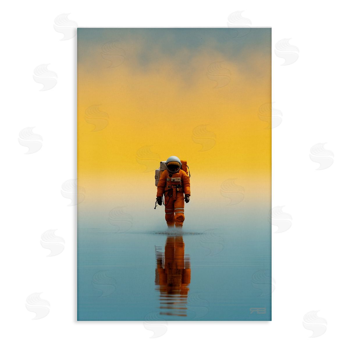 RB Astronaut with Ombre Sunset Canvas Wall Art Print
