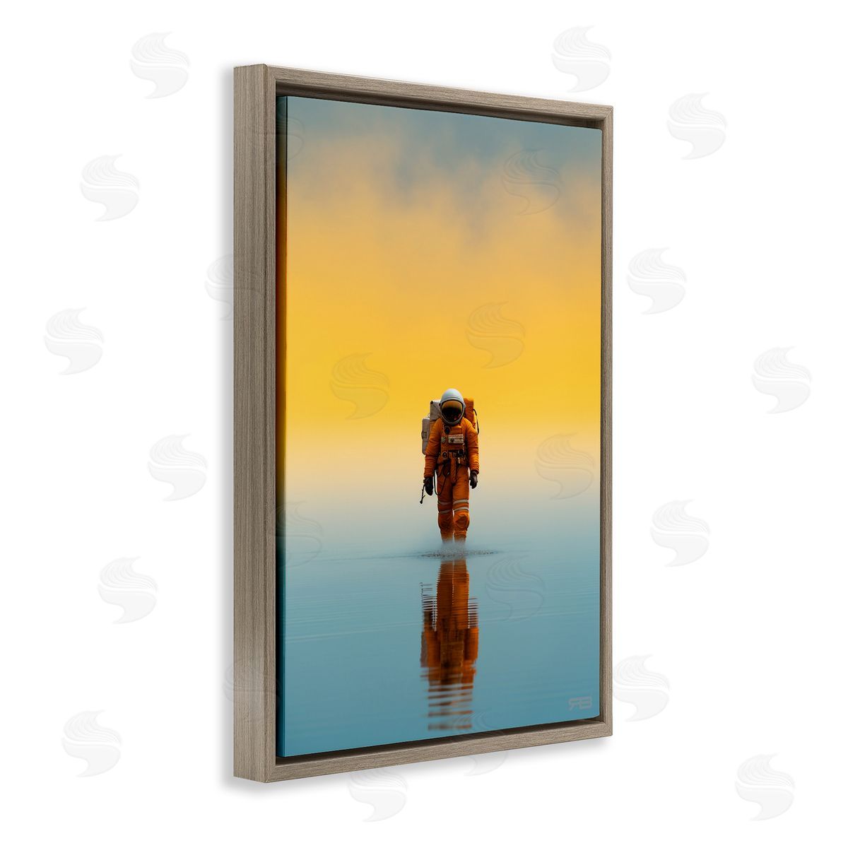 RB Astronaut with Ombre Sunset Brown Floating Frame Canvas Wall Art Print