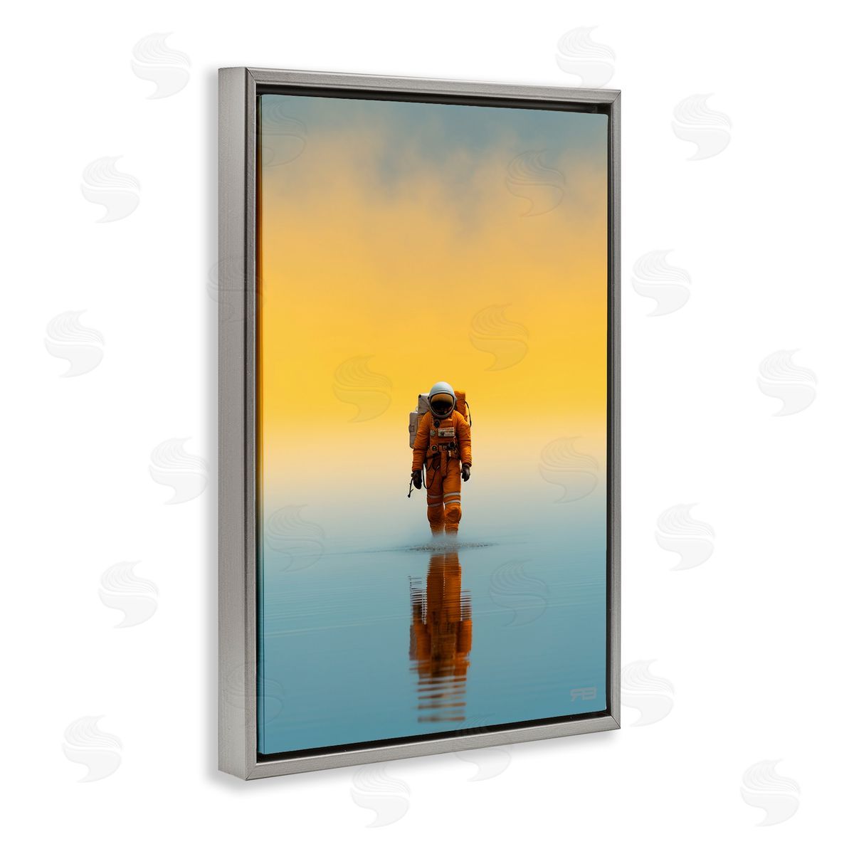 RB Astronaut with Ombre Sunset Gray Floating Frame Canvas Wall Art Print