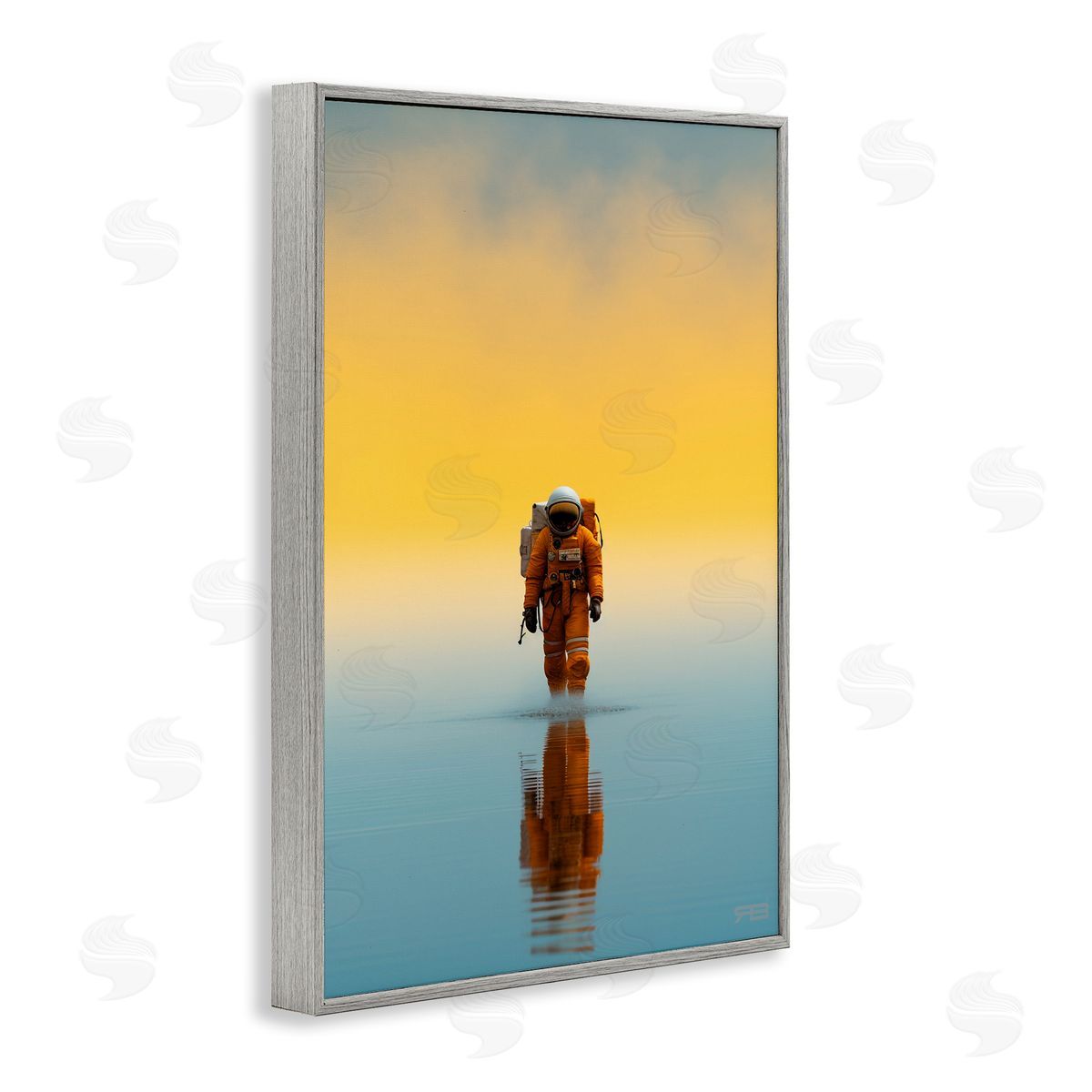 RB Astronaut with Ombre Sunset Gray Framed Giclee Wall Art Print