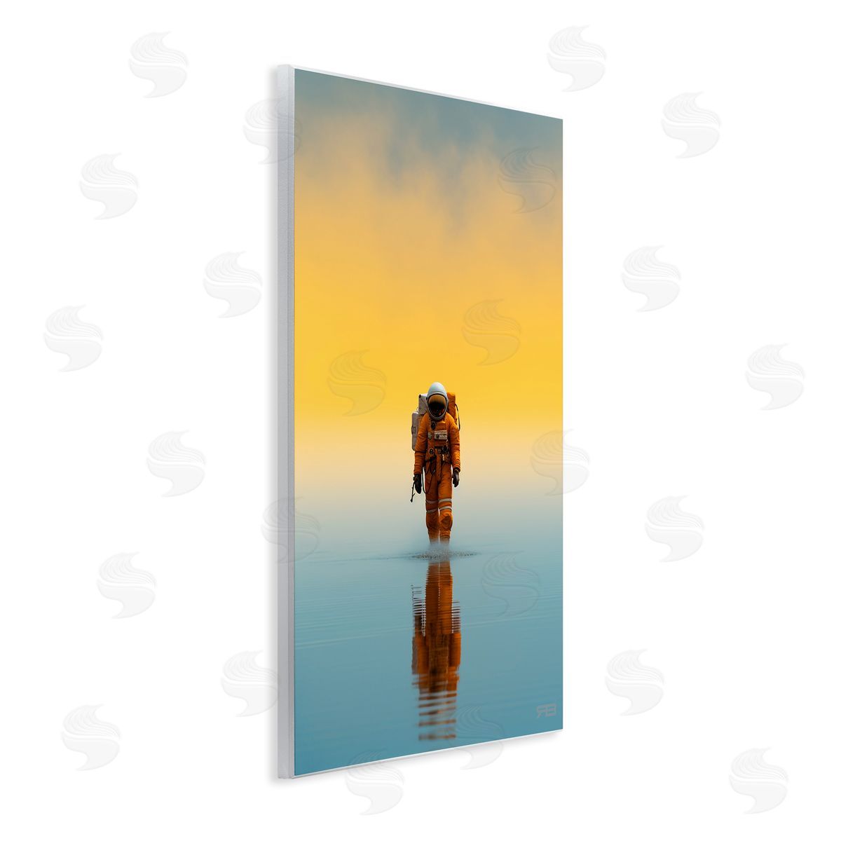 RB Astronaut with Ombre Sunset Wooden Wall Plaque Art Print