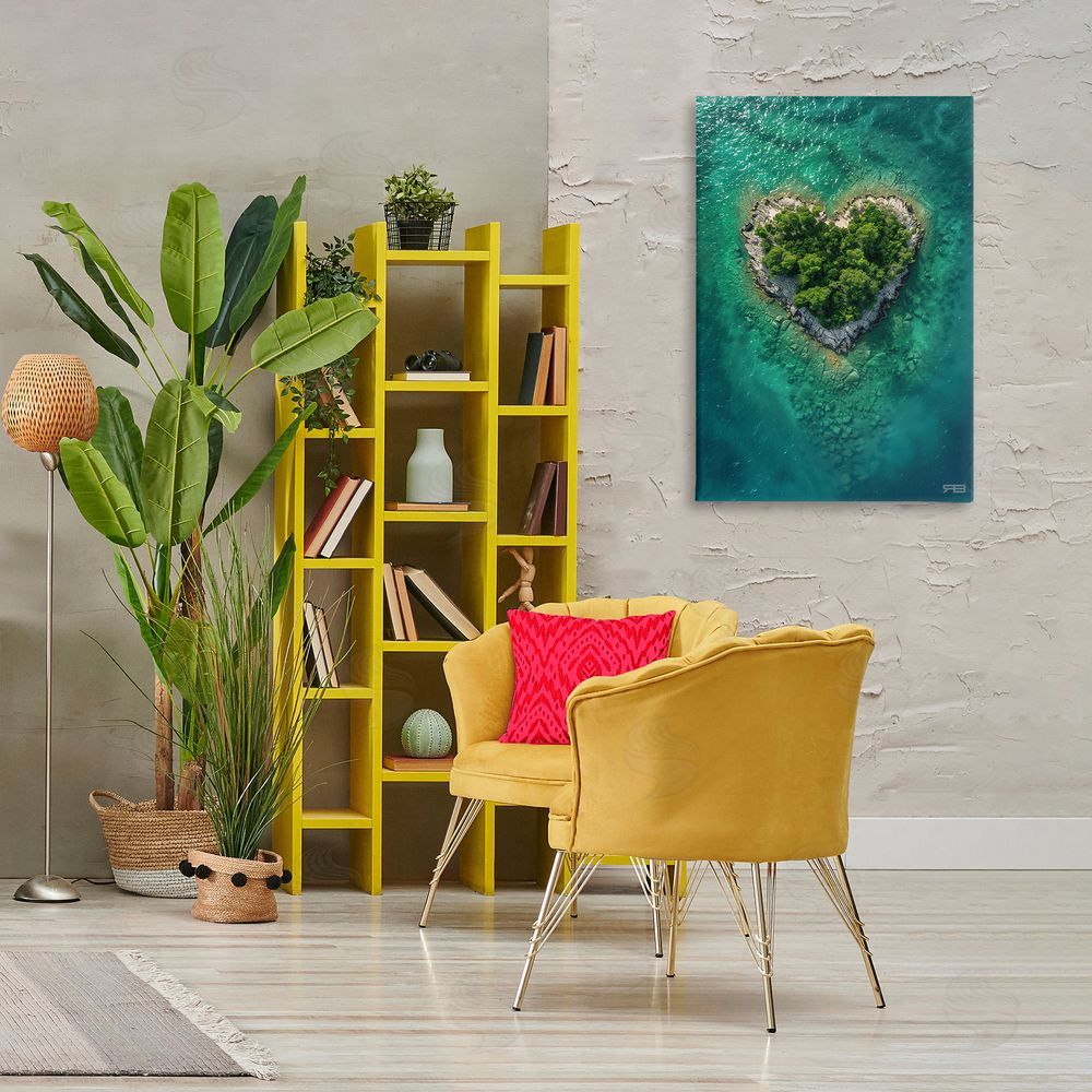 RB Heart Shaped Island Canvas Wall Art Print in Room