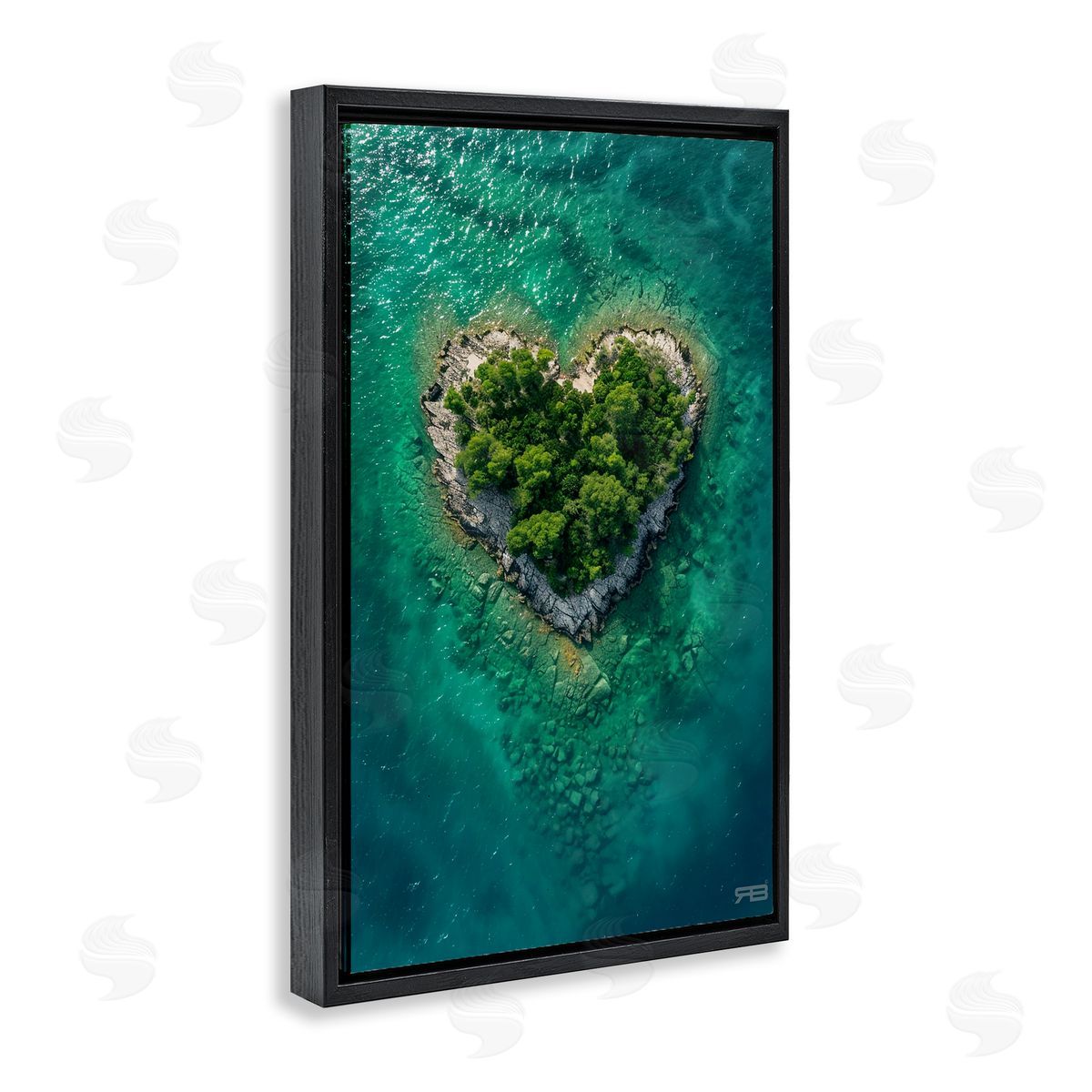 RB Heart Shaped Island Black Floating Frame Canvas Wall Art Print