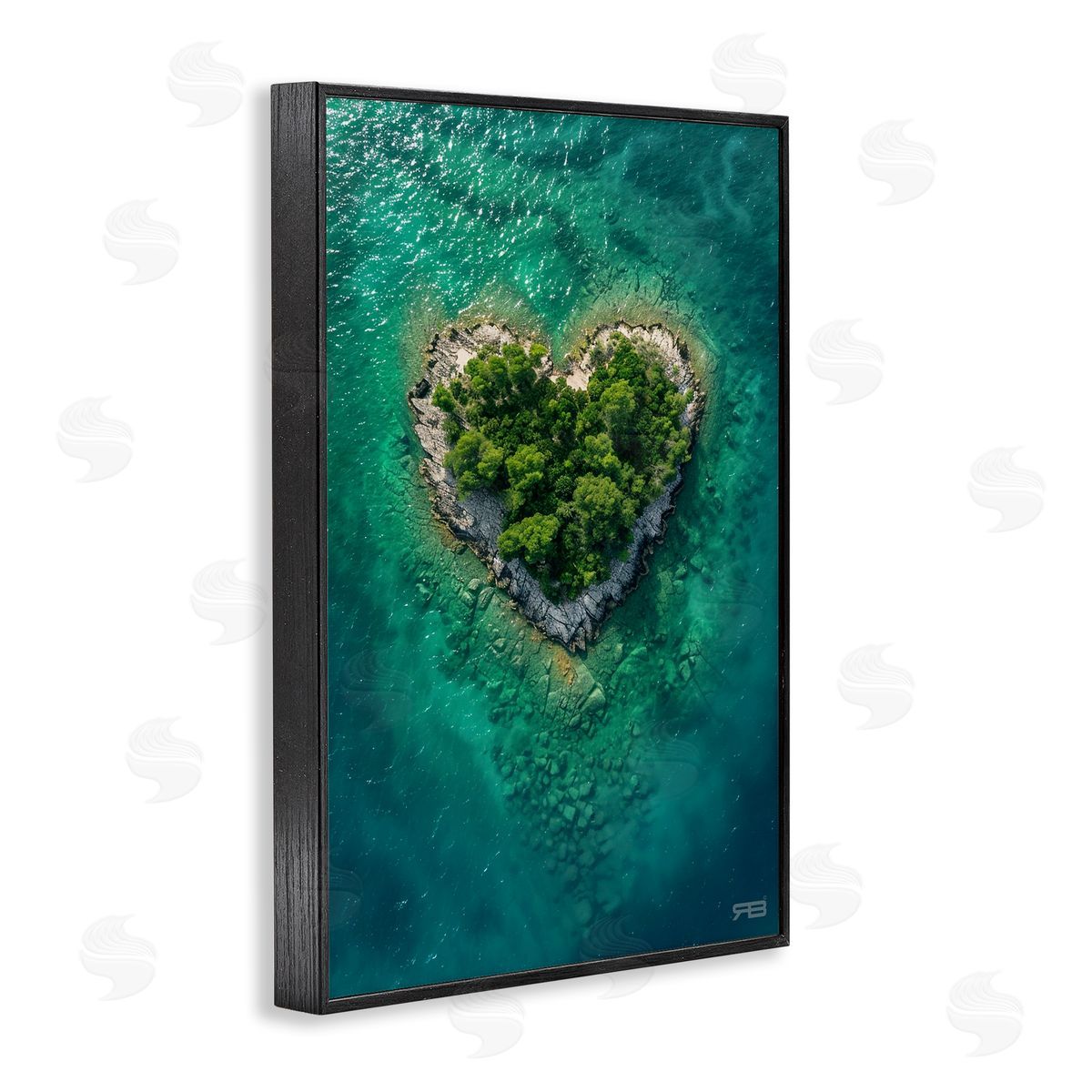 RB Heart Shaped Island Black Framed Giclee Wall Art Print