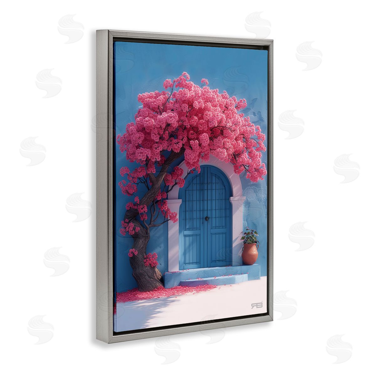 RB Tree Circling Doorway Gray Floating Frame Canvas Wall Art Print