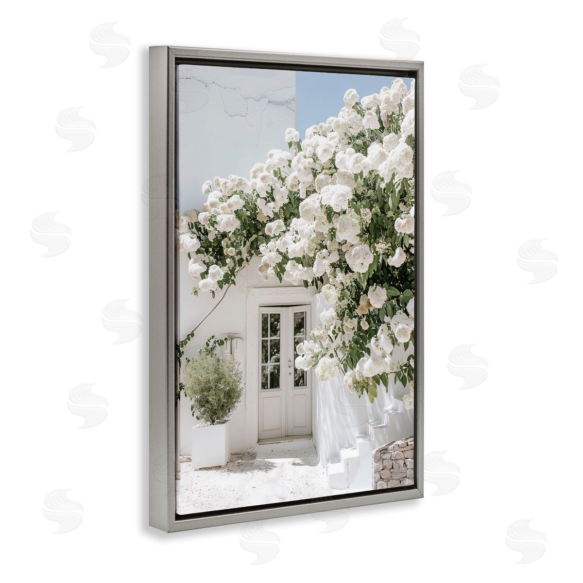 RB White Architecture Garden Gray Floating Frame Canvas Wall Art Print
