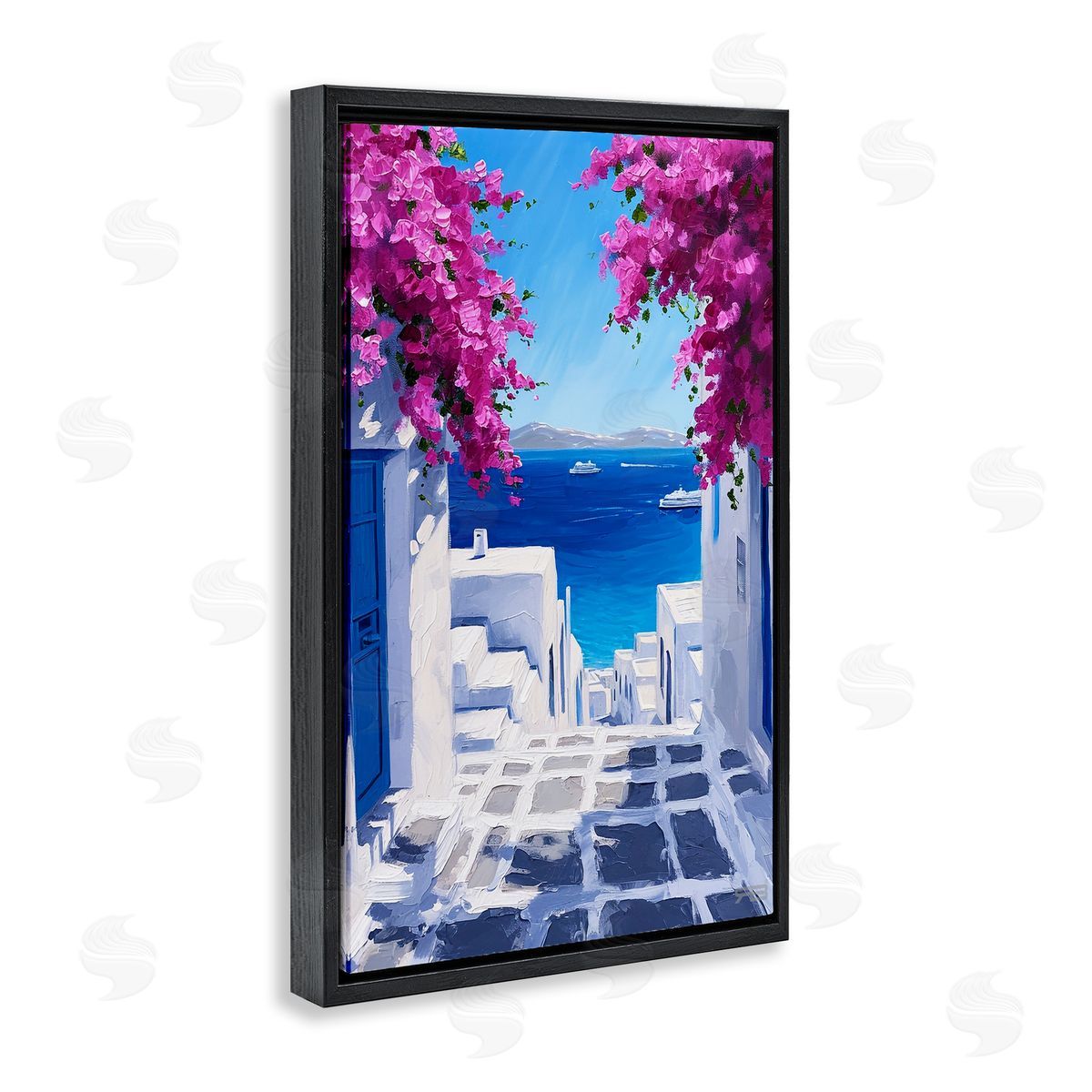 RB Coastal Architecture Town Black Floating Frame Canvas Wall Art Print