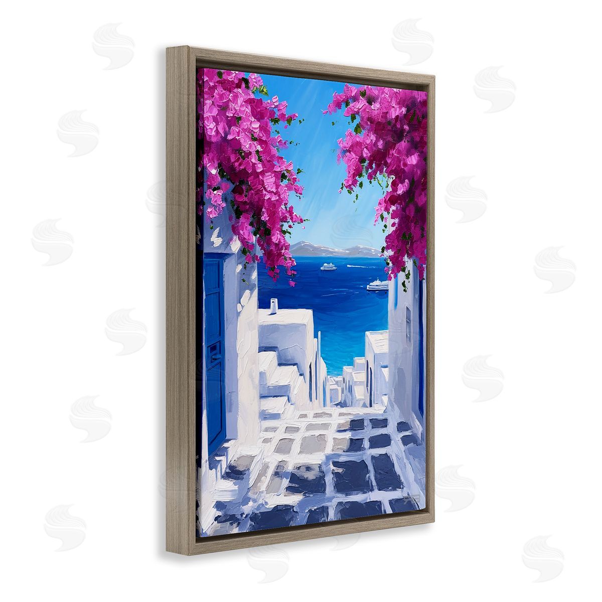RB Coastal Architecture Town Brown Floating Frame Canvas Wall Art Print