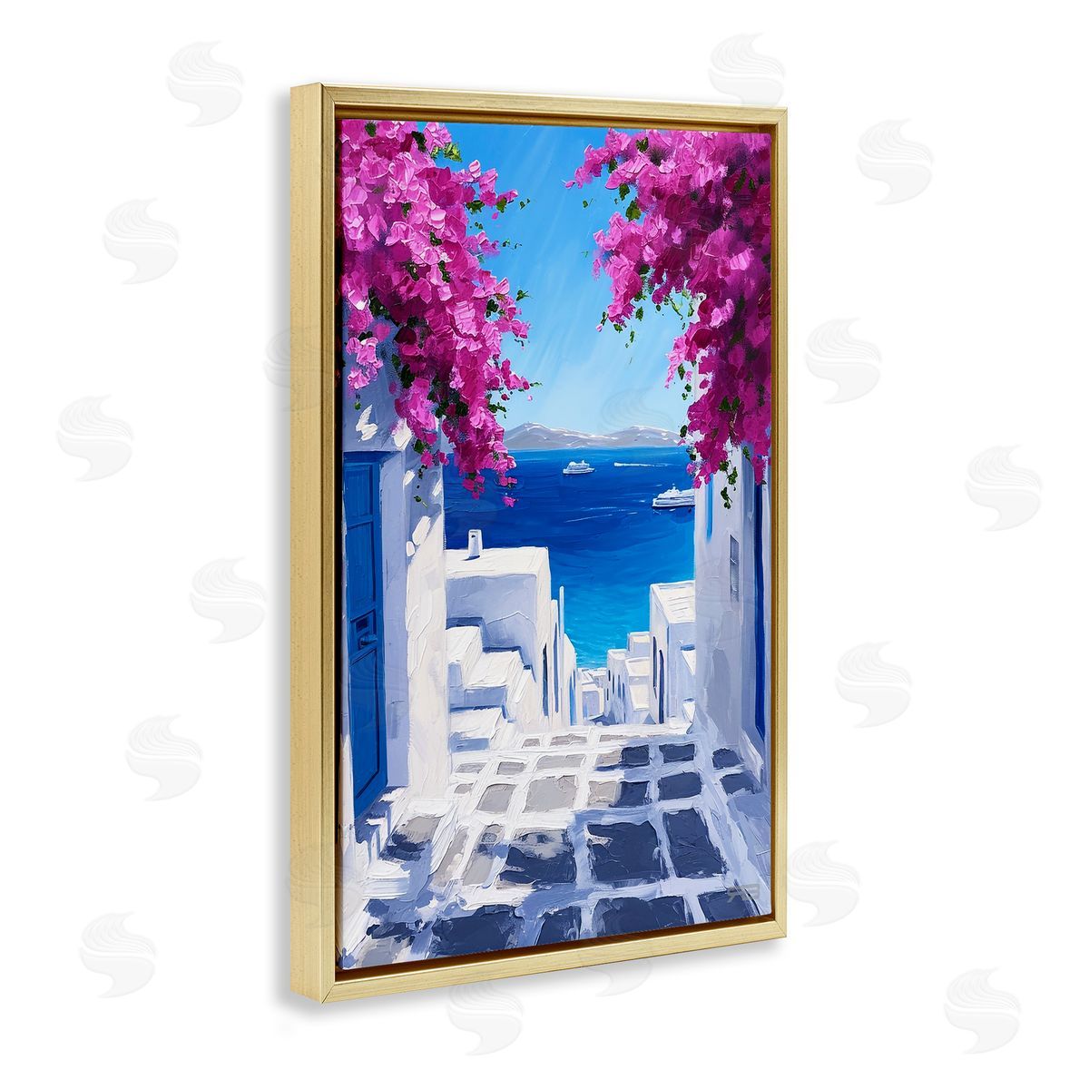 RB Coastal Architecture Town Gold Floating Frame Canvas Wall Art Print