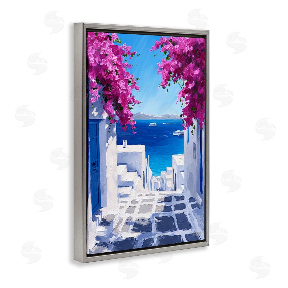 RB Coastal Architecture Town Gray Floating Frame Canvas Wall Art Print