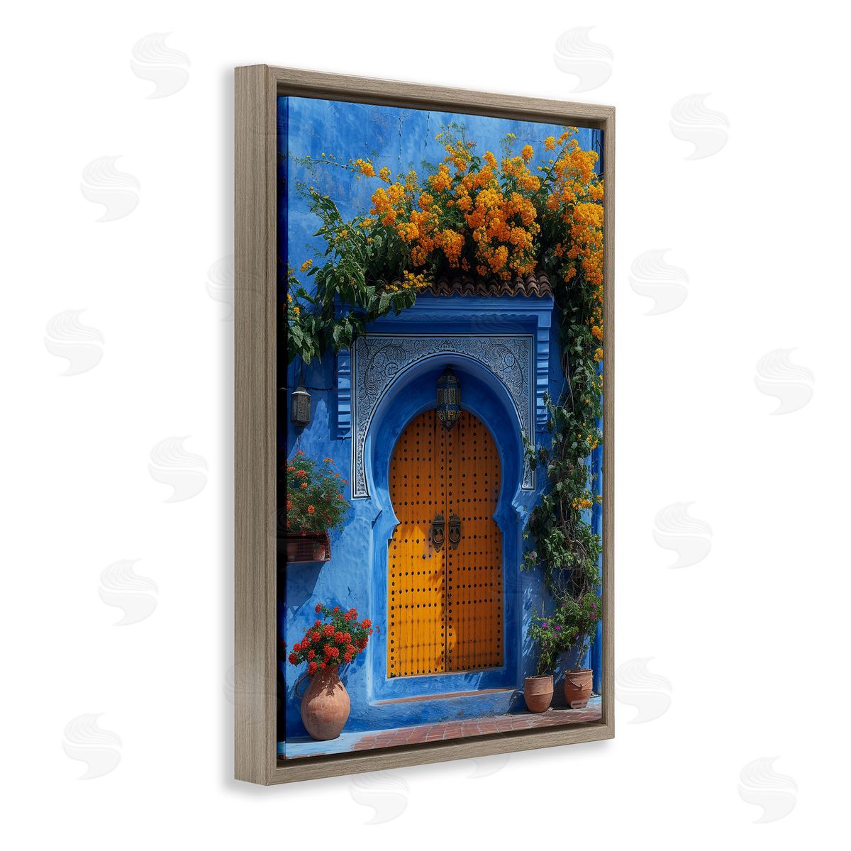RB Blue & Orange Architecture Brown Floating Frame Canvas Wall Art Print