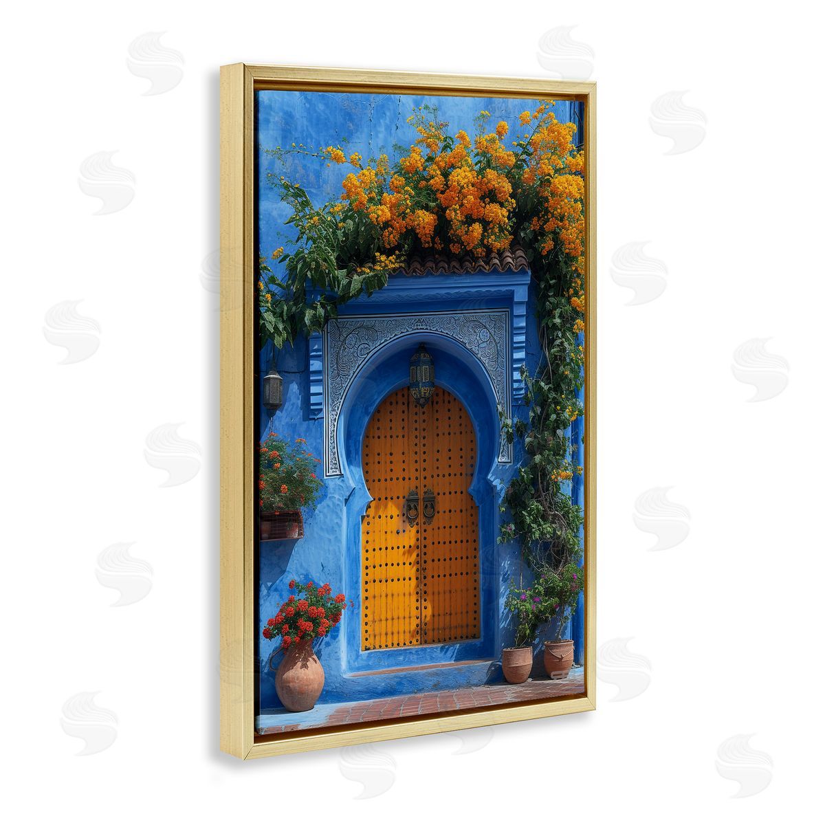 RB Blue & Orange Architecture Gold Floating Frame Canvas Wall Art Print
