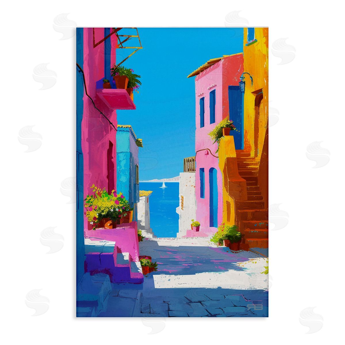 RB Coastal Town Buildings Canvas Wall Art Print