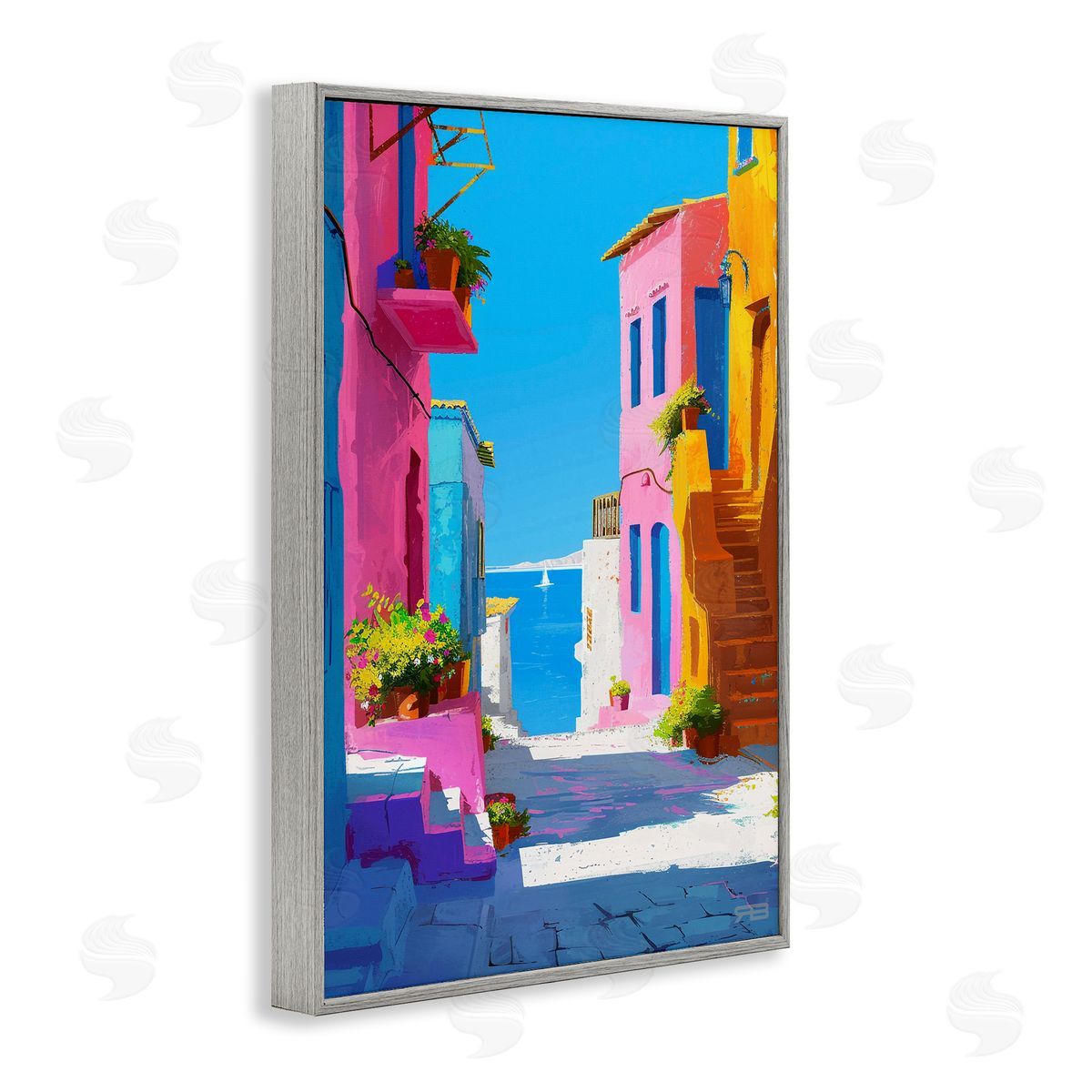 RB Coastal Town Buildings Gray Framed Giclee Wall Art Print