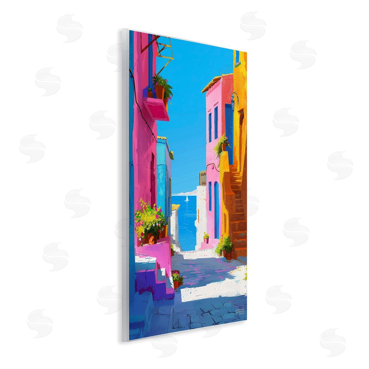 RB Coastal Town Buildings Wooden Wall Plaque Art Print