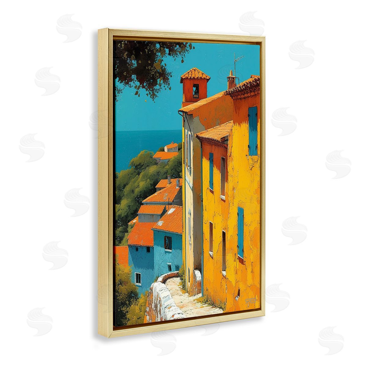 RB Tall Buildings by Sea Gold Floating Frame Canvas Wall Art Print