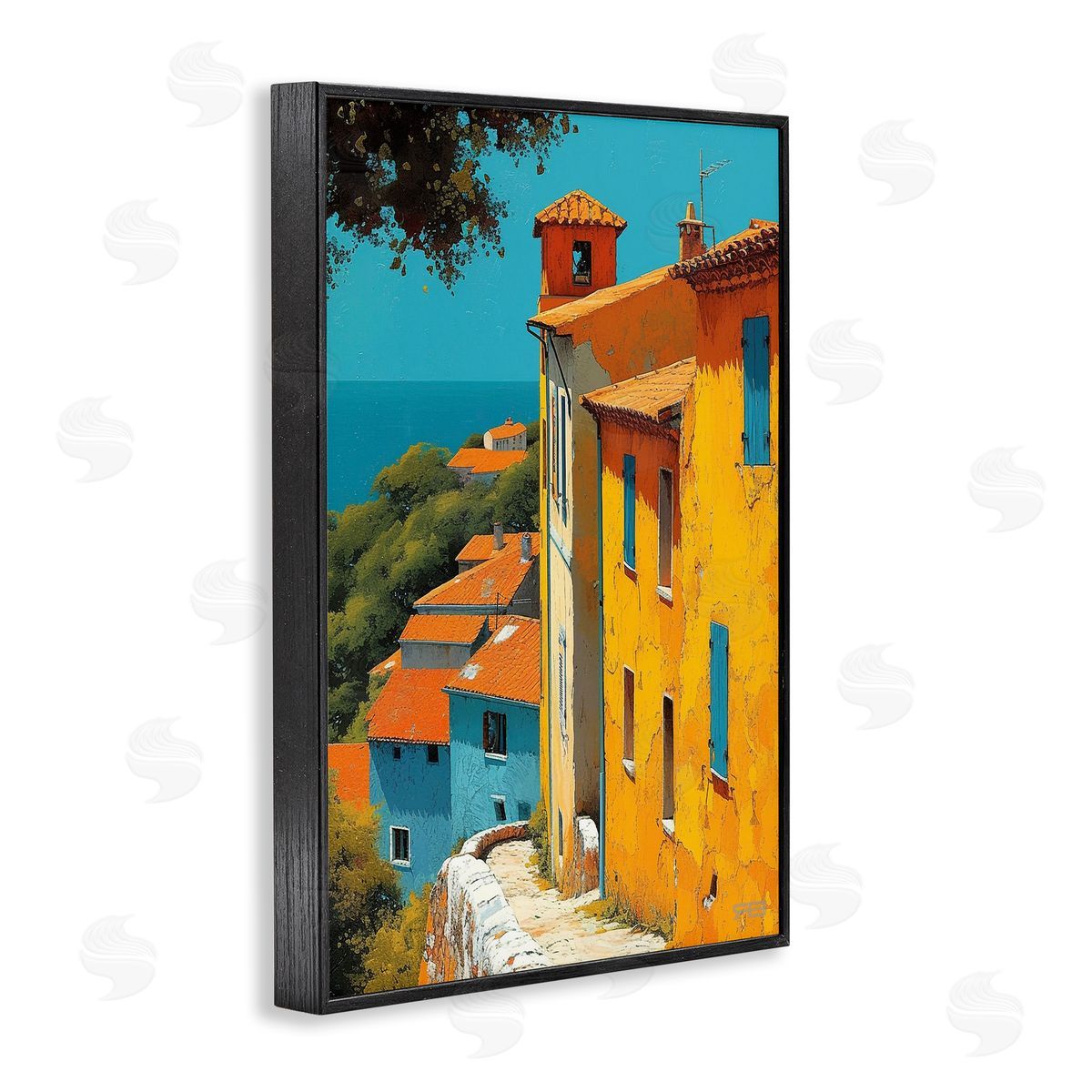 RB Tall Buildings by Sea Black Framed Giclee Wall Art Print