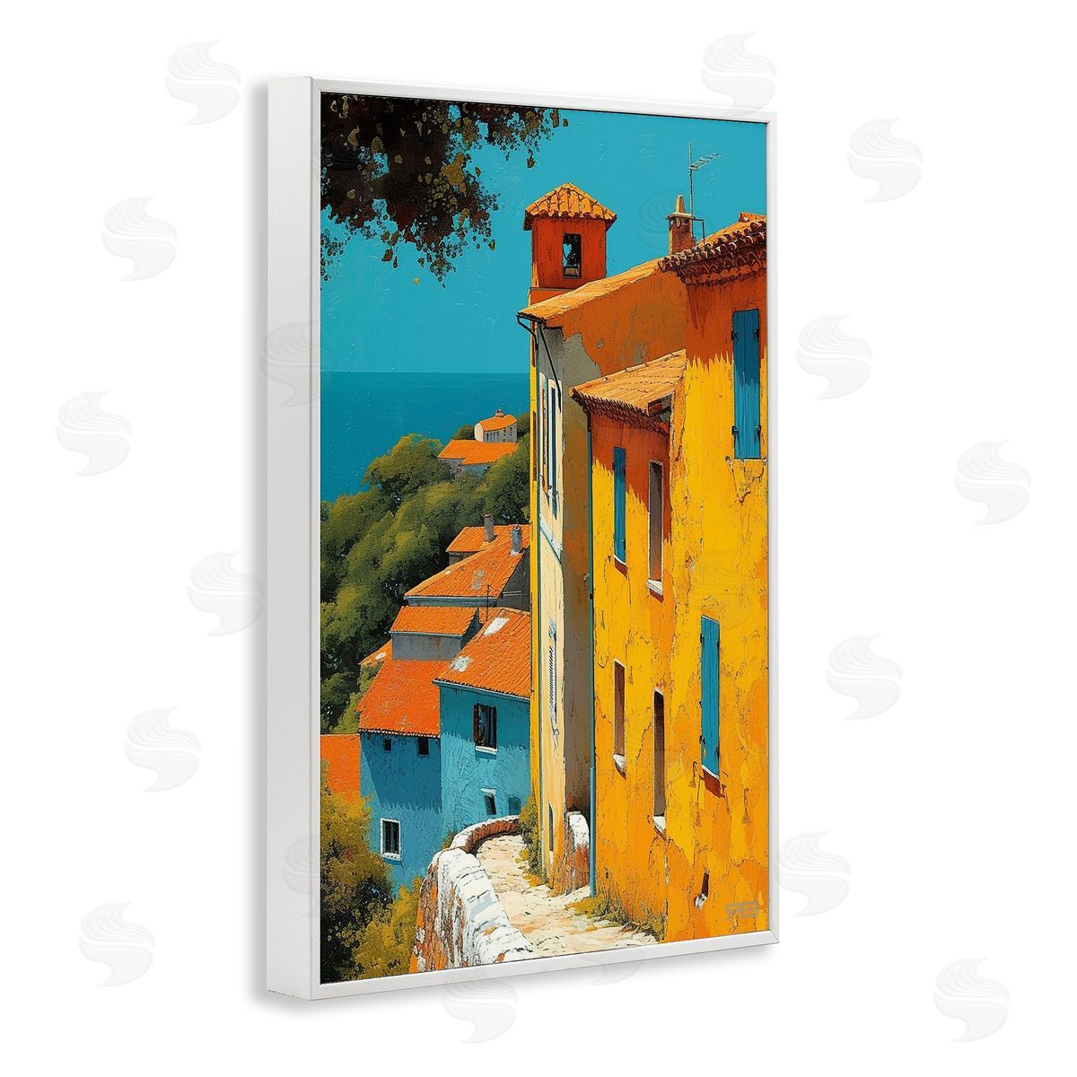 RB Tall Buildings by Sea White Framed Giclee Wall Art Print