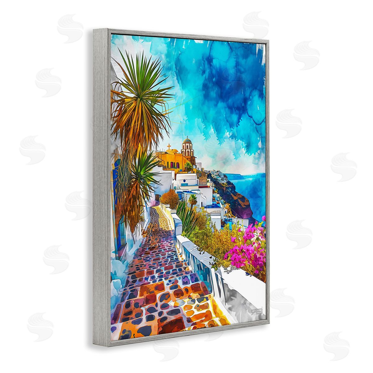 RB Tropical Coastal Town Gray Framed Giclee Wall Art Print
