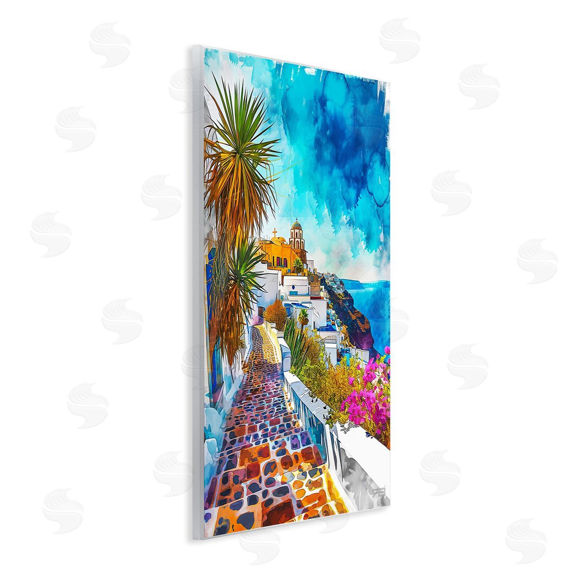 RB Tropical Coastal Town Wooden Wall Plaque Art Print