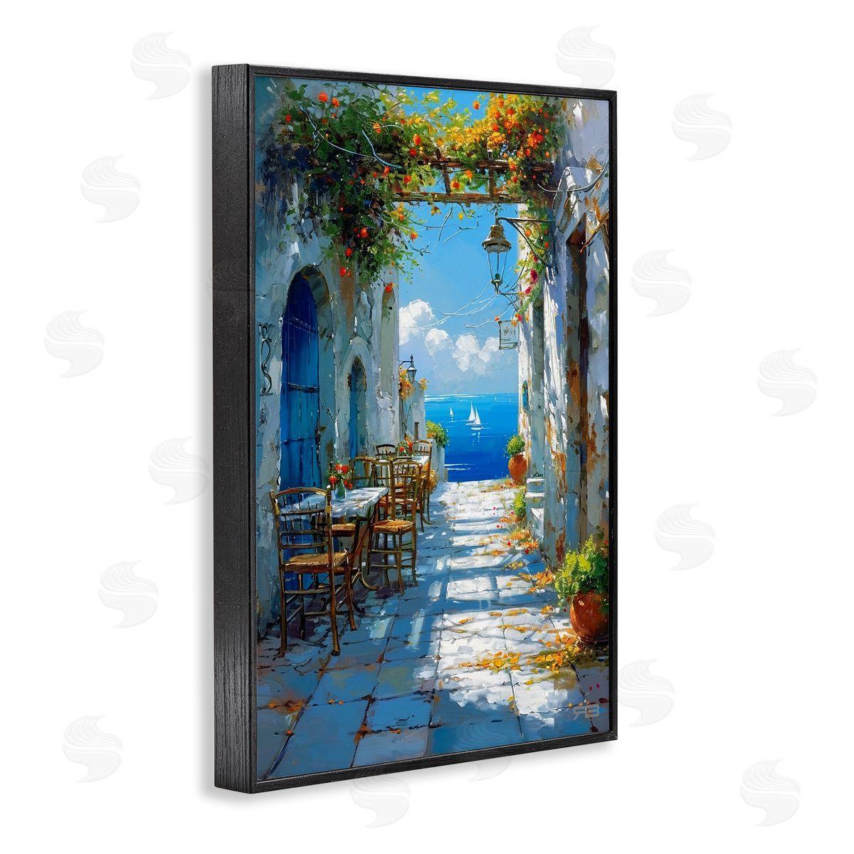 RB Quaint Alley by Sea Black Framed Giclee Wall Art Print