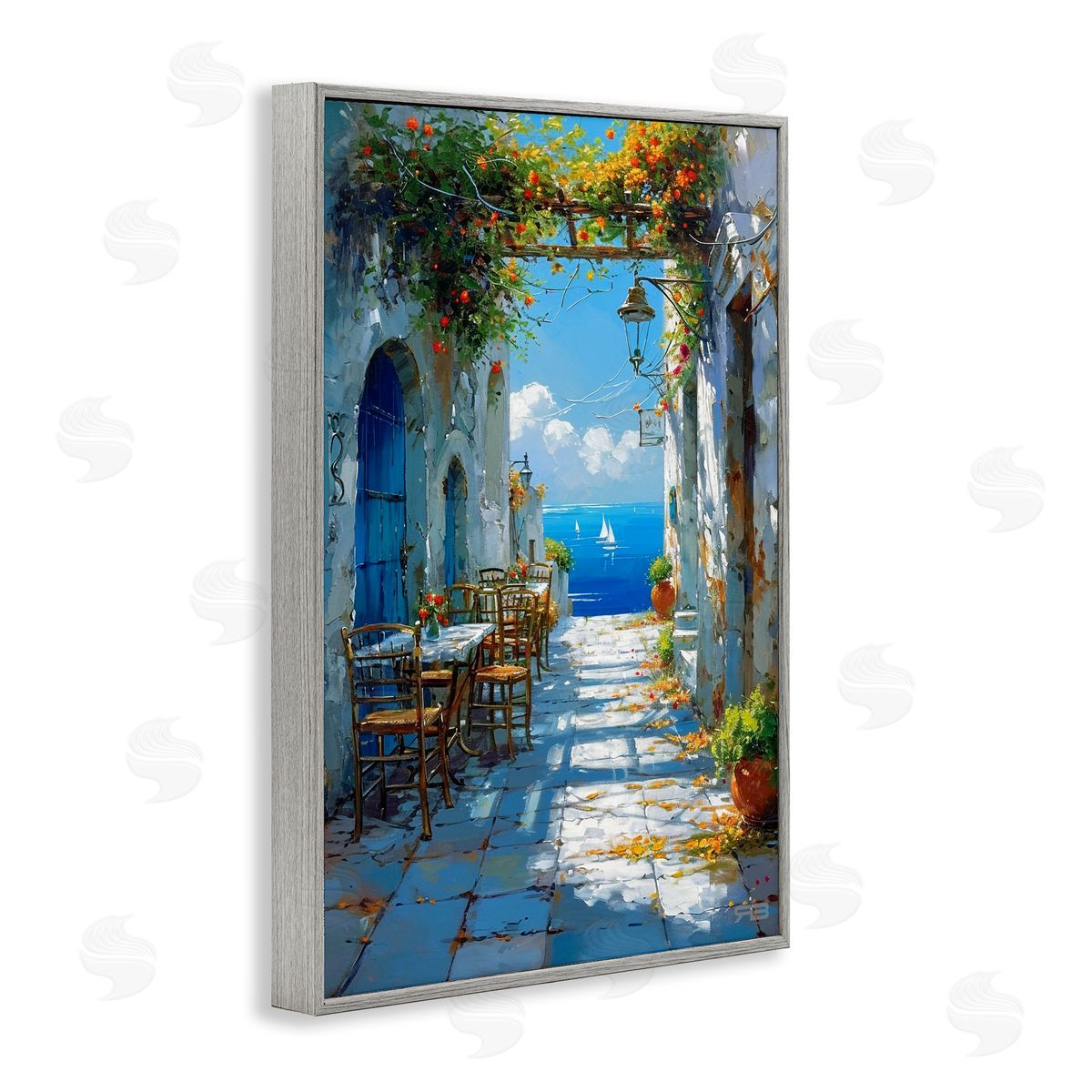 RB Quaint Alley by Sea Gray Framed Giclee Wall Art Print