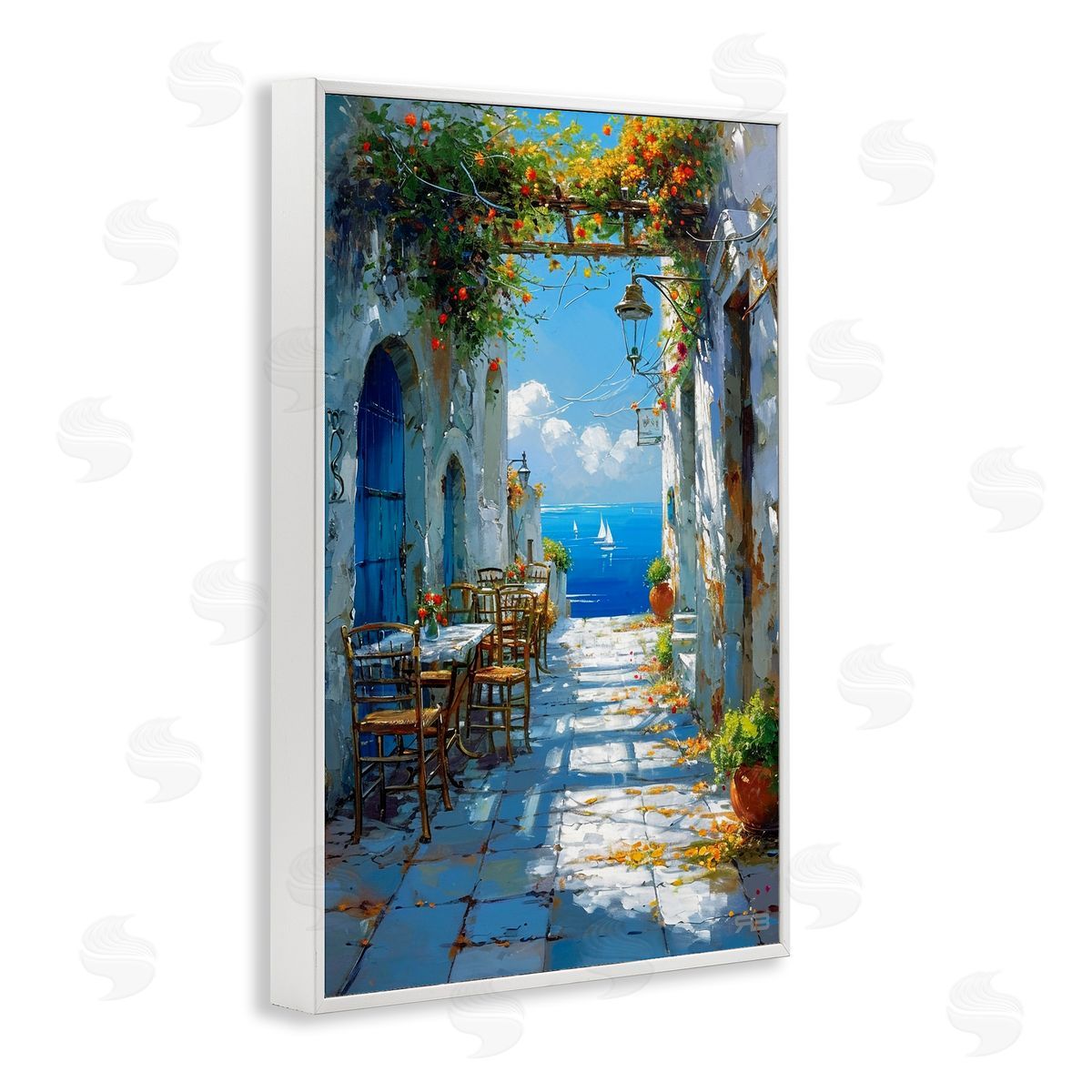 RB Quaint Alley by Sea White Framed Giclee Wall Art Print