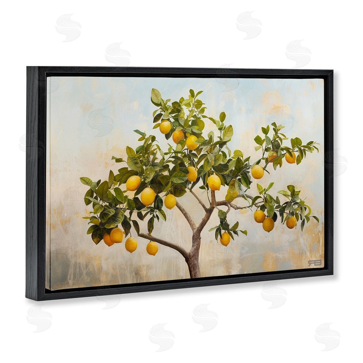 RB Lemon Tree Branches Black Floating Frame Canvas Wall Art Print