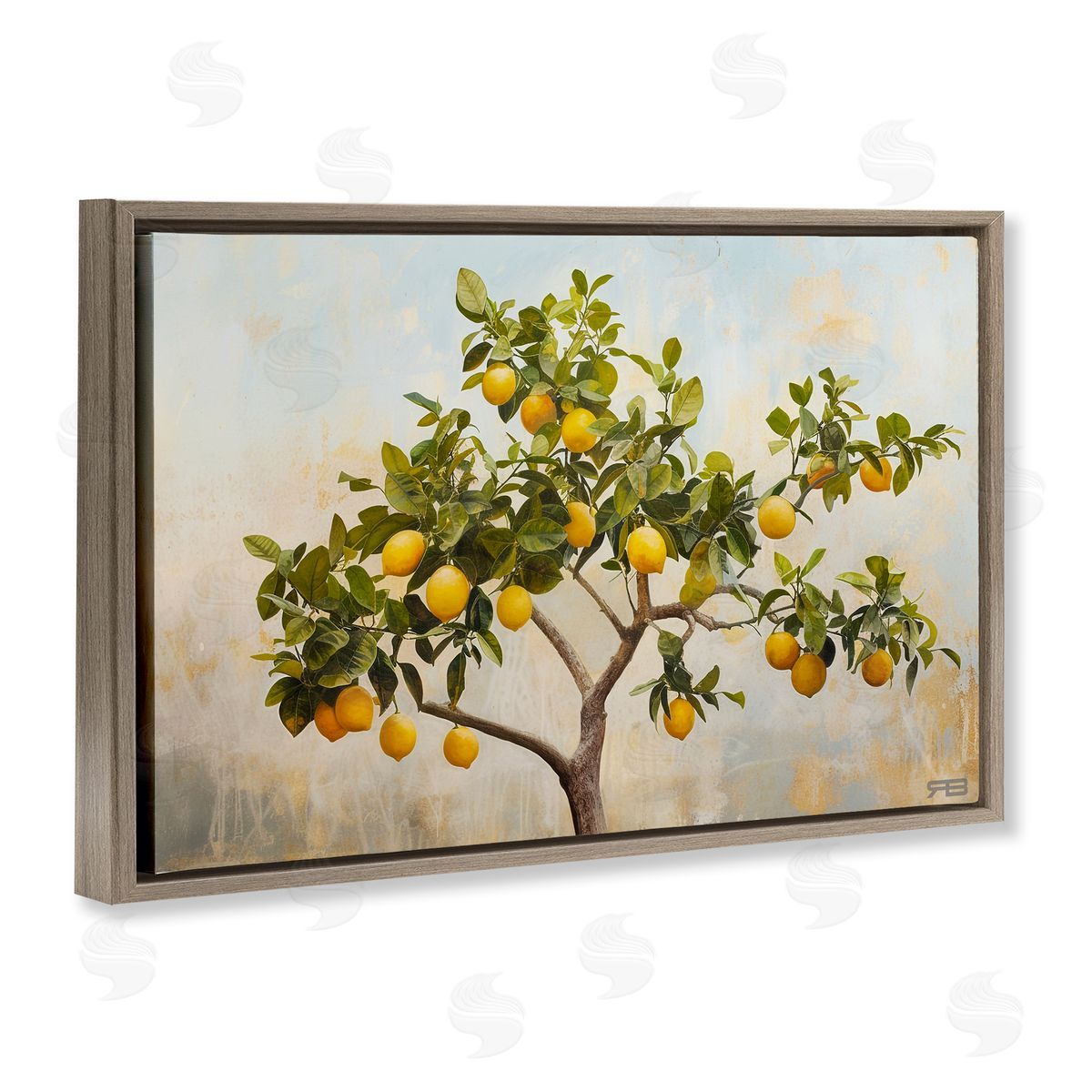 RB Lemon Tree Branches Brown Floating Frame Canvas Wall Art Print