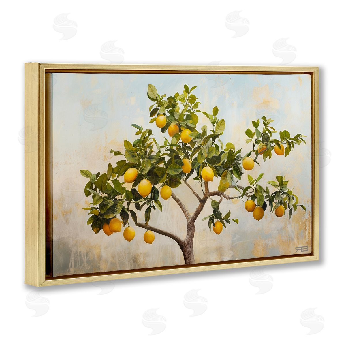 RB Lemon Tree Branches Gold Floating Frame Canvas Wall Art Print