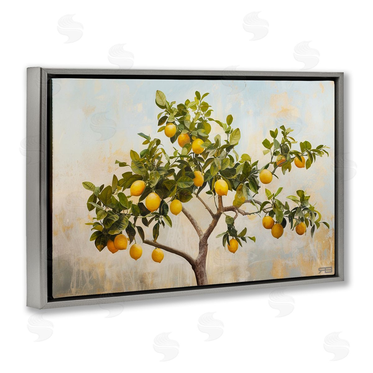 RB Lemon Tree Branches Gray Floating Frame Canvas Wall Art Print