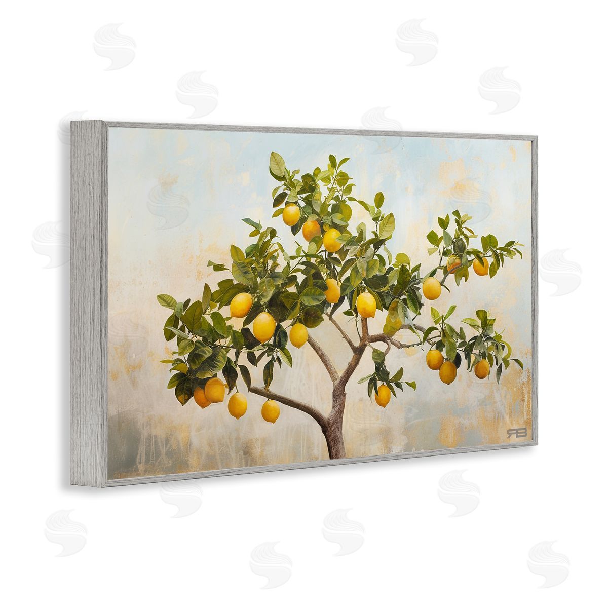 RB Lemon Tree Branches Gray Framed Giclee Wall Art Print