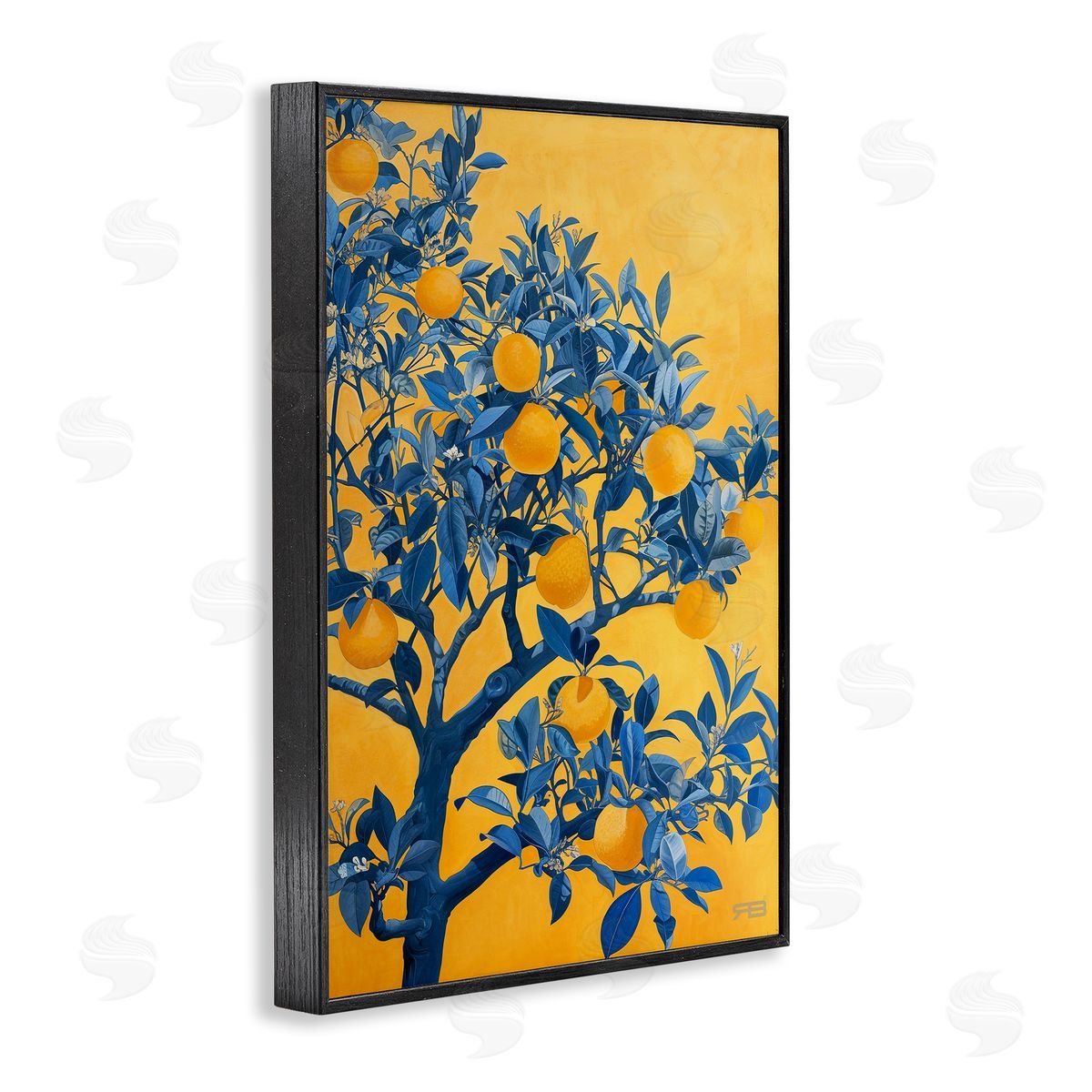 RB Lemon Tree on Orange Black Framed Giclee Wall Art Print