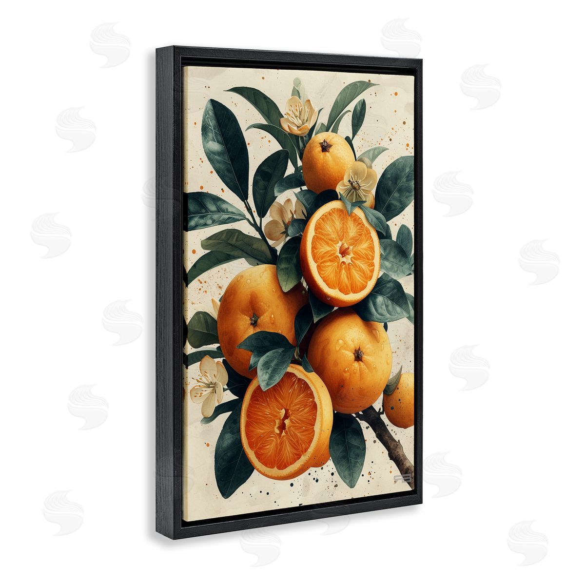 RB Vibrant Citrus Branch Black Floating Frame Canvas Wall Art Print