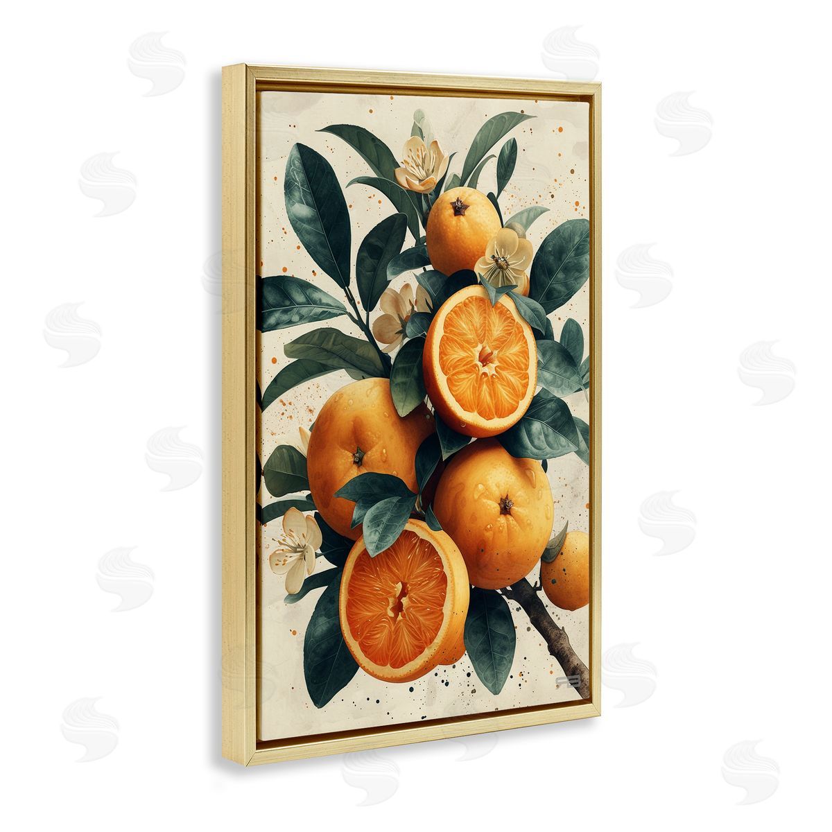 RB Vibrant Citrus Branch Gold Floating Frame Canvas Wall Art Print