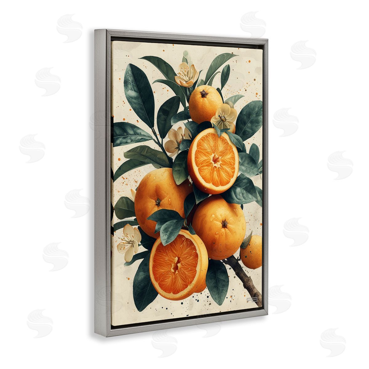 RB Vibrant Citrus Branch Gray Floating Frame Canvas Wall Art Print