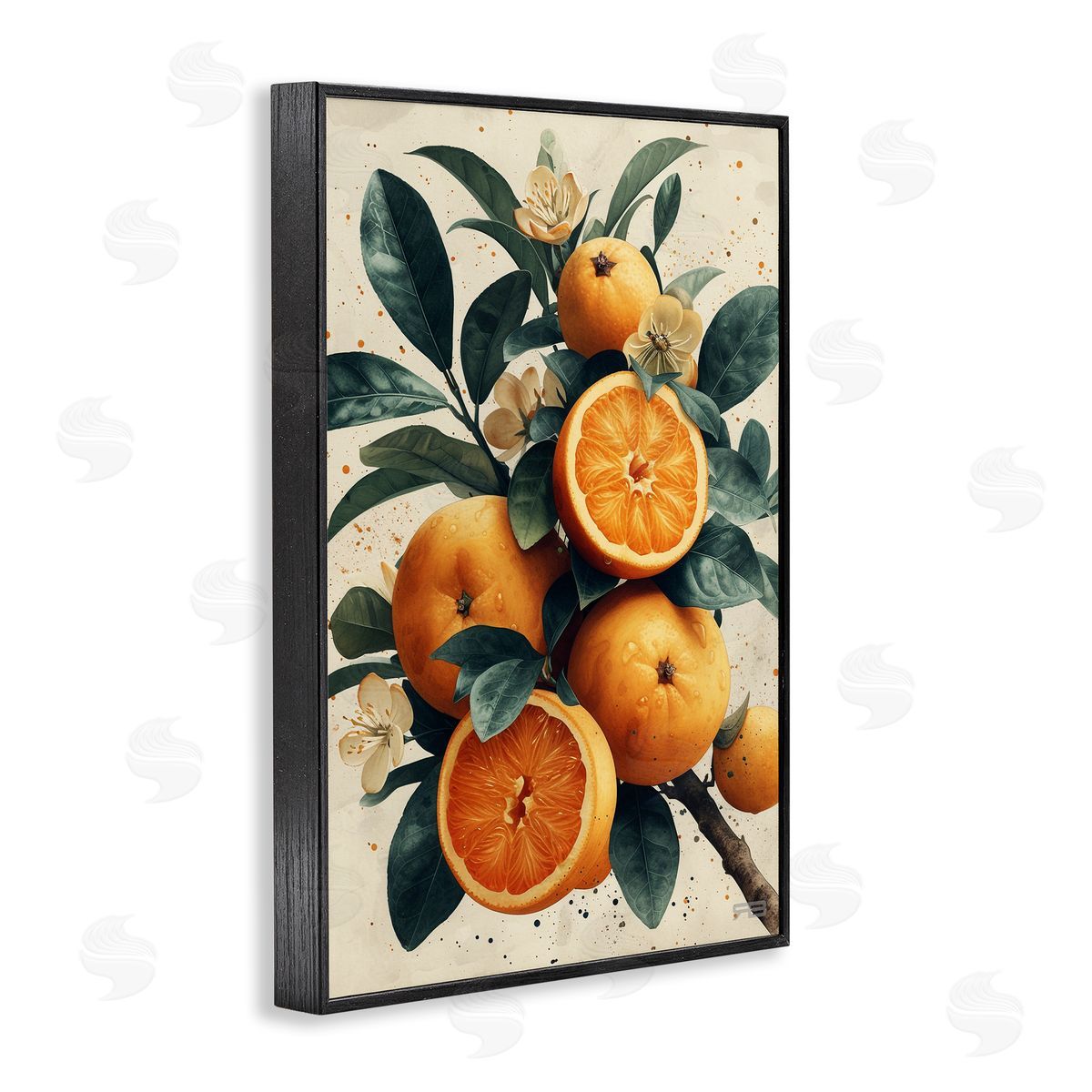 RB Vibrant Citrus Branch Black Framed Giclee Wall Art Print