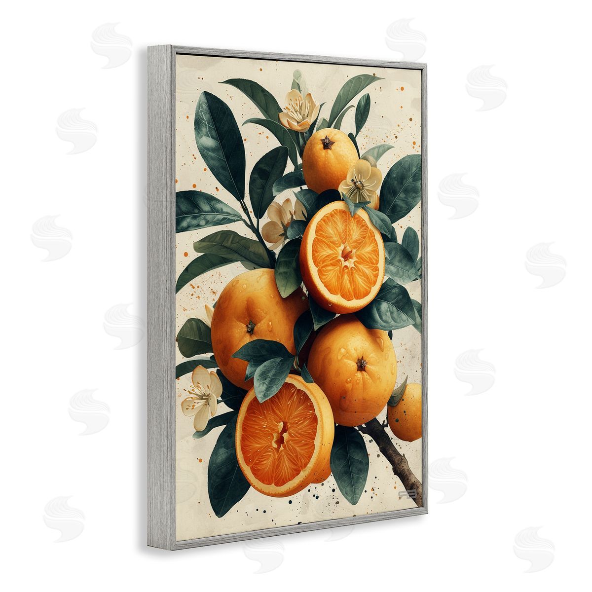 RB Vibrant Citrus Branch Gray Framed Giclee Wall Art Print
