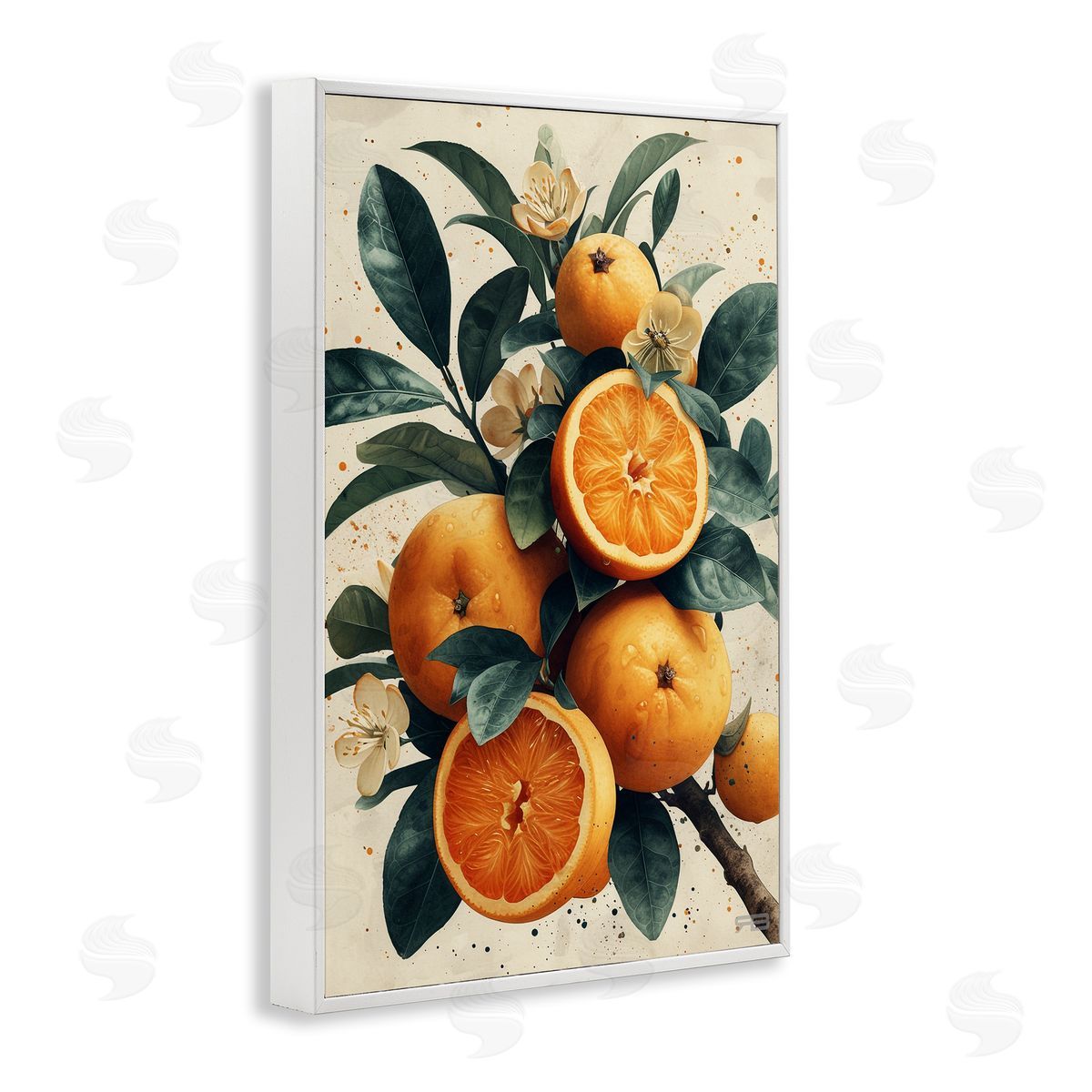 RB Vibrant Citrus Branch White Framed Giclee Wall Art Print