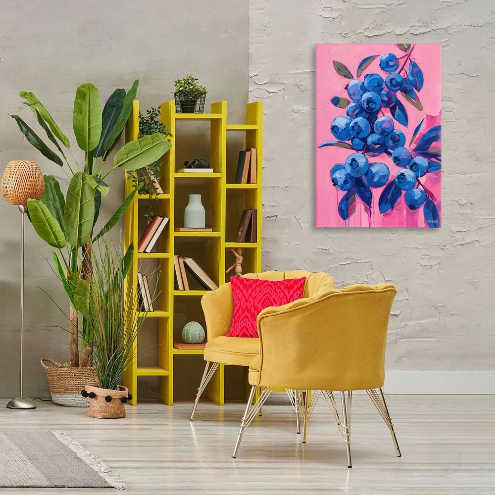RB Vibrant Blueberries on Pink Canvas Wall Art Print in Room