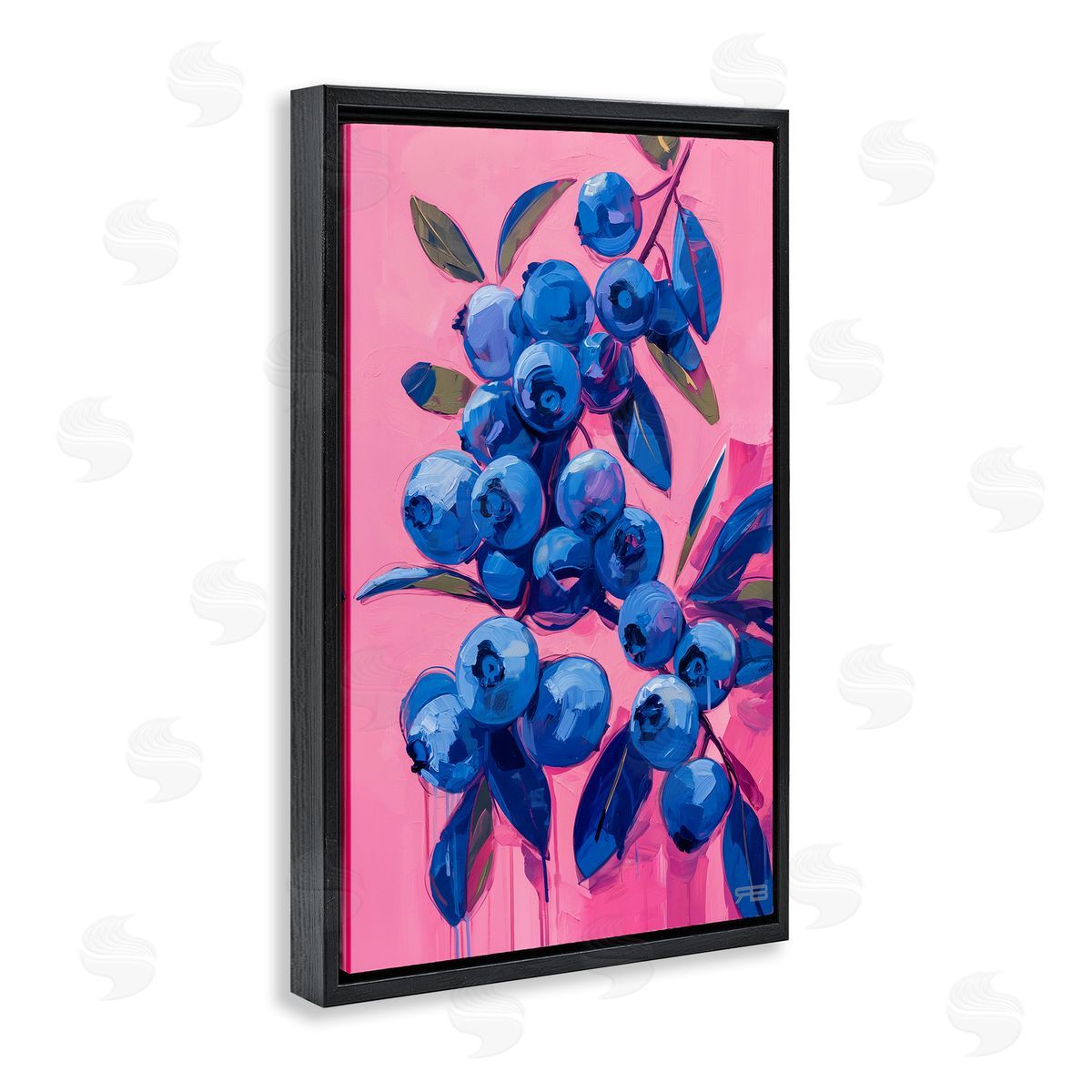 RB Vibrant Blueberries on Pink Black Floating Frame Canvas Wall Art Print