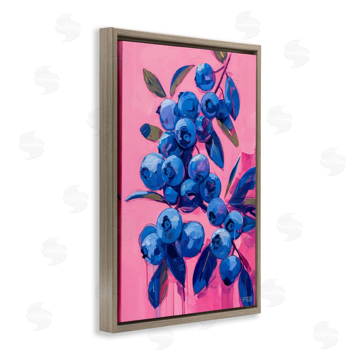 RB Vibrant Blueberries on Pink Brown Floating Frame Canvas Wall Art Print