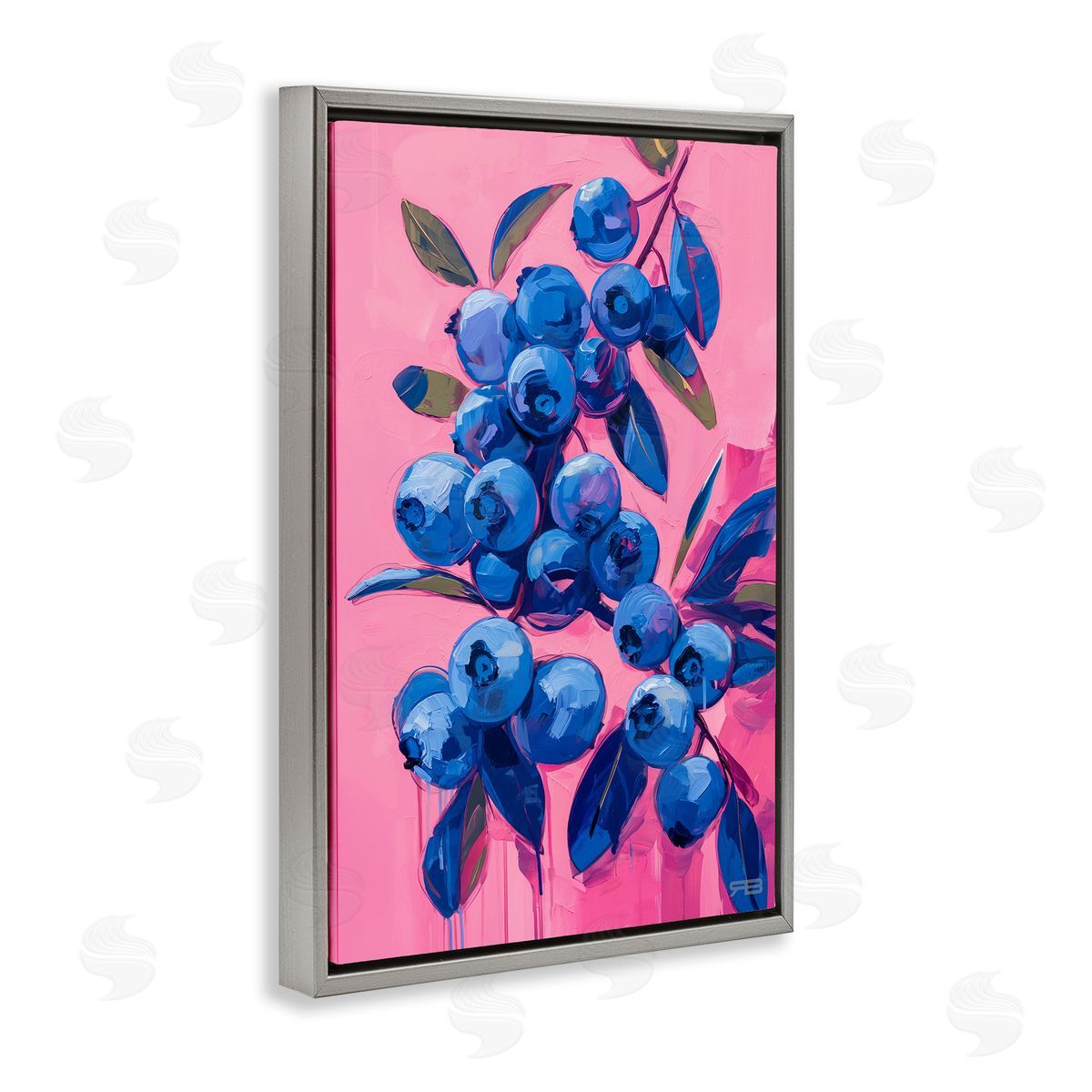 RB Vibrant Blueberries on Pink Gray Floating Frame Canvas Wall Art Print