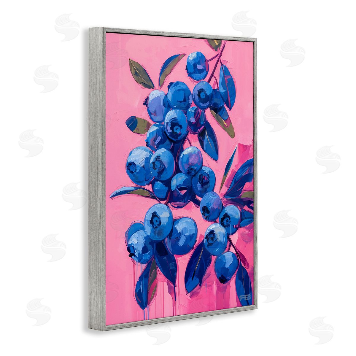 RB Vibrant Blueberries on Pink Gray Framed Giclee Wall Art Print