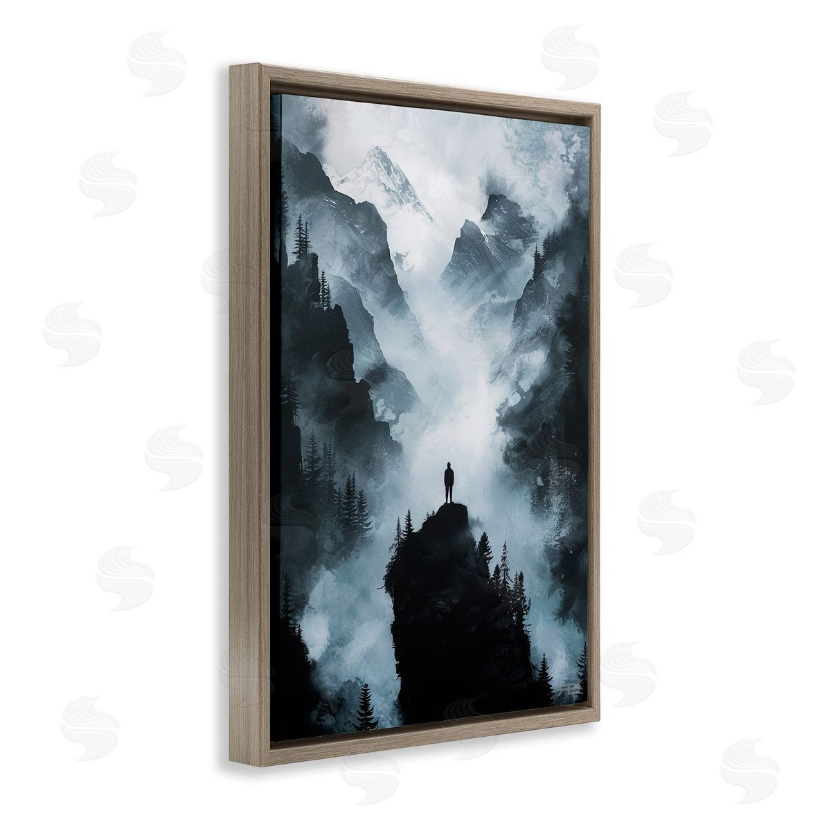 RB Man on Intense Cliff Brown Floating Frame Canvas Wall Art Print